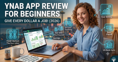 YNAB Review 2026 dashboard mockup showing zero-based budgeting categories and pricing