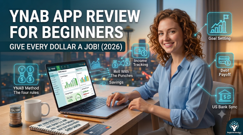 YNAB Review 2026 dashboard mockup showing zero-based budgeting categories and pricing